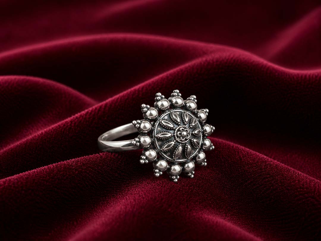 Oxidized Floral Statement Ring