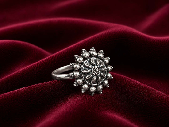 Oxidized Floral Statement Ring