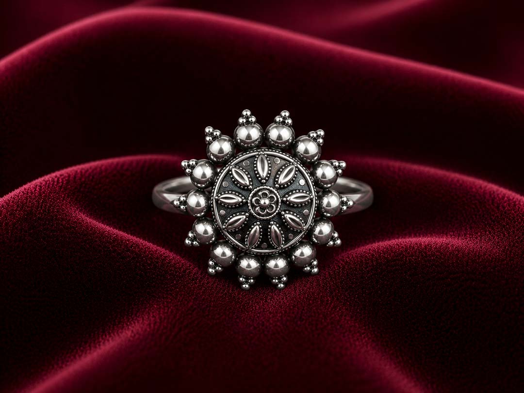 Oxidized Floral Statement Ring