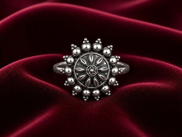 Oxidized Floral Statement Ring