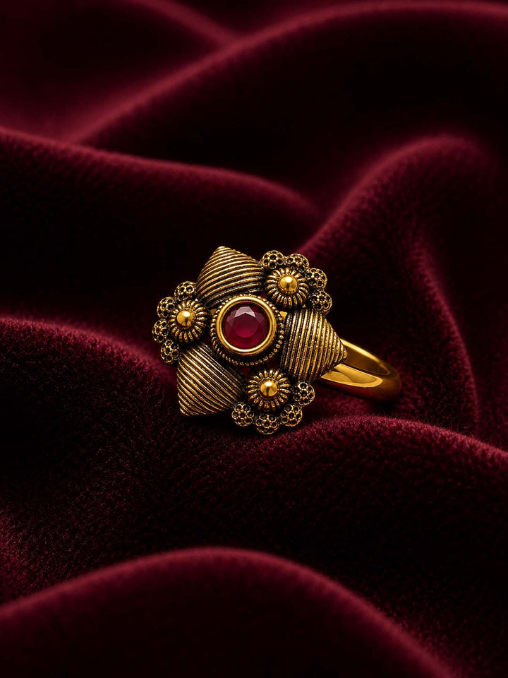 Antique Ruby Floral Statement Ring