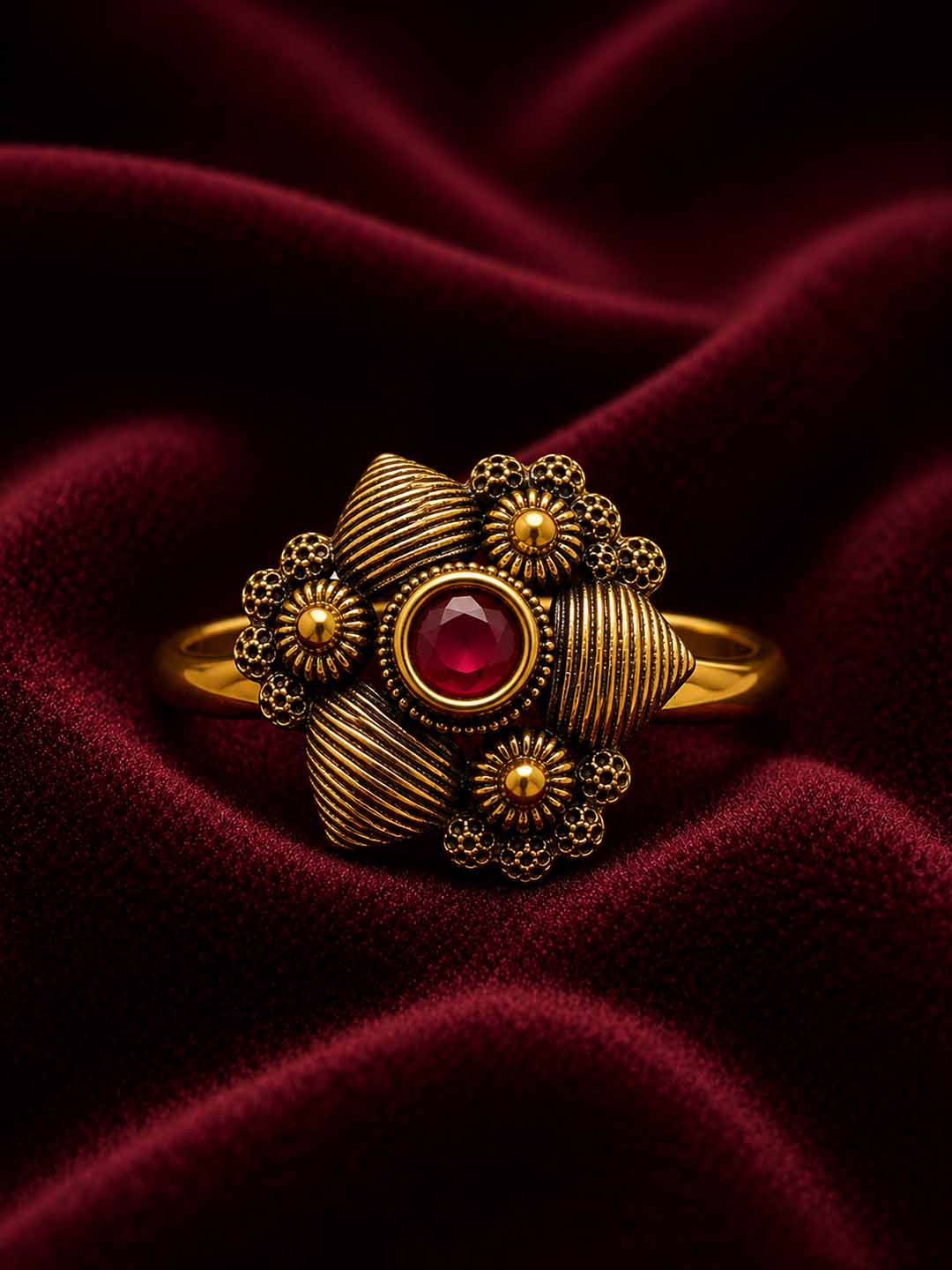 Antique Ruby Floral Statement Ring