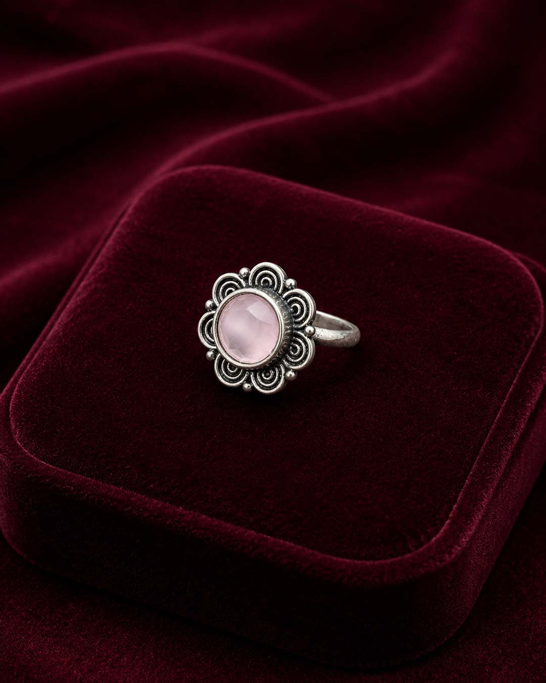 Silver-Tone Pink Stone Ring