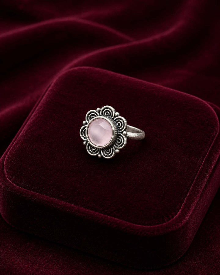 Silver-Tone Pink Stone Ring