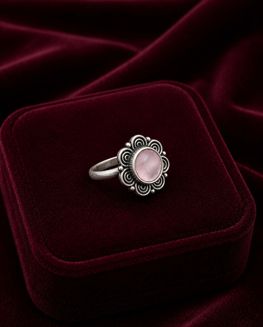 Silver-Tone Pink Stone Ring