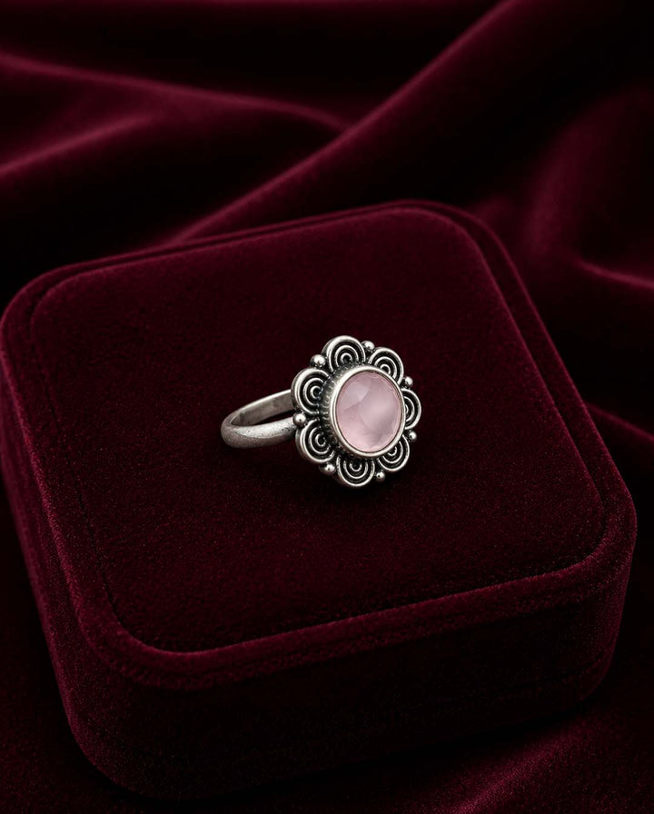 Silver-Tone Pink Stone Ring