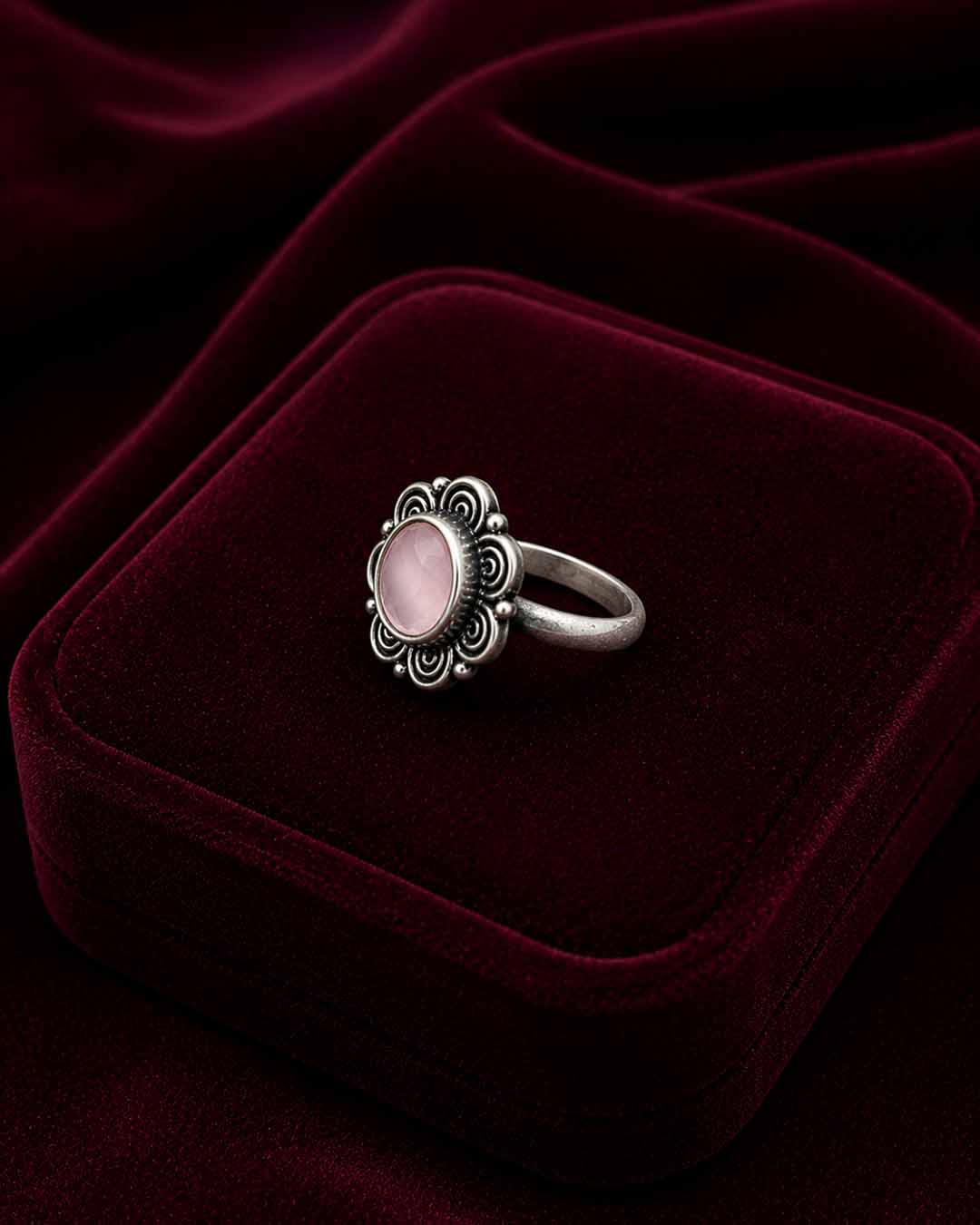 Silver-Tone Pink Stone Ring
