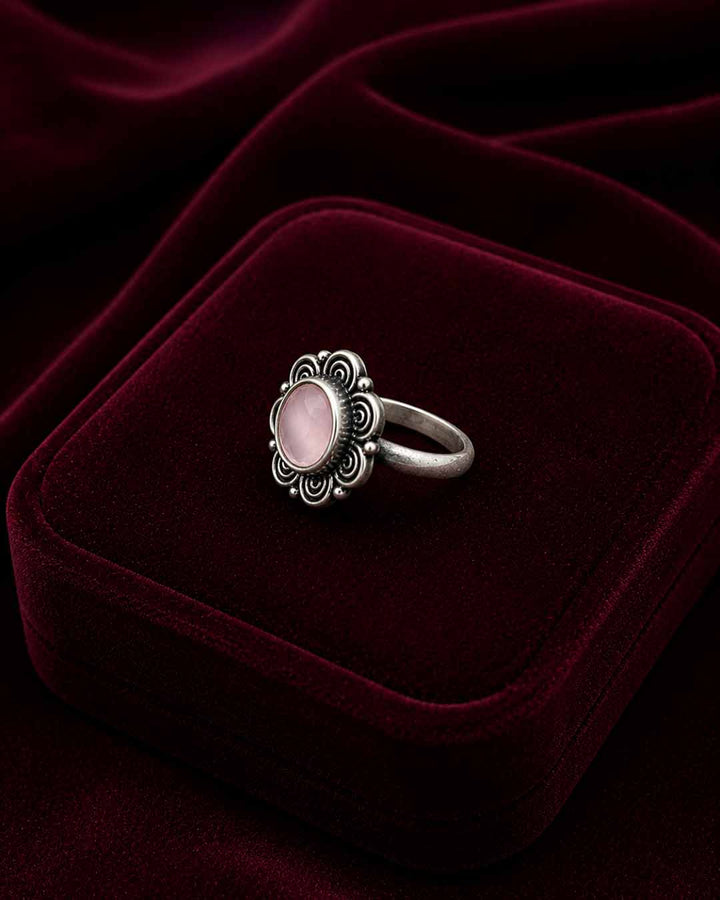 Silver-Tone Pink Stone Ring