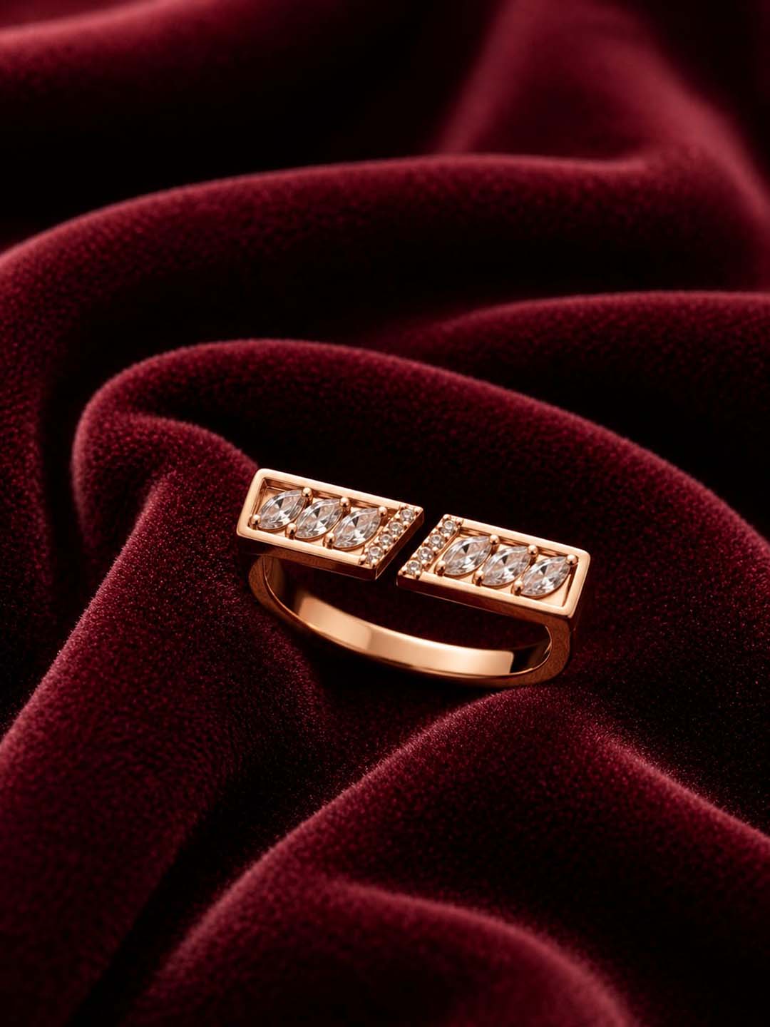 Rose Gold-Tone Crystal Adjustable Ring