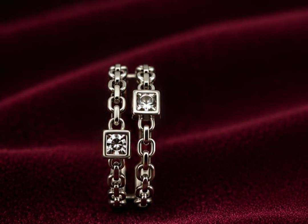 Silver Crystal Chain Ring