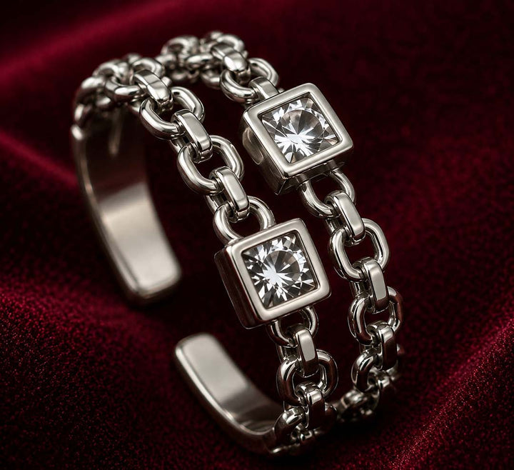 Silver Crystal Chain Ring