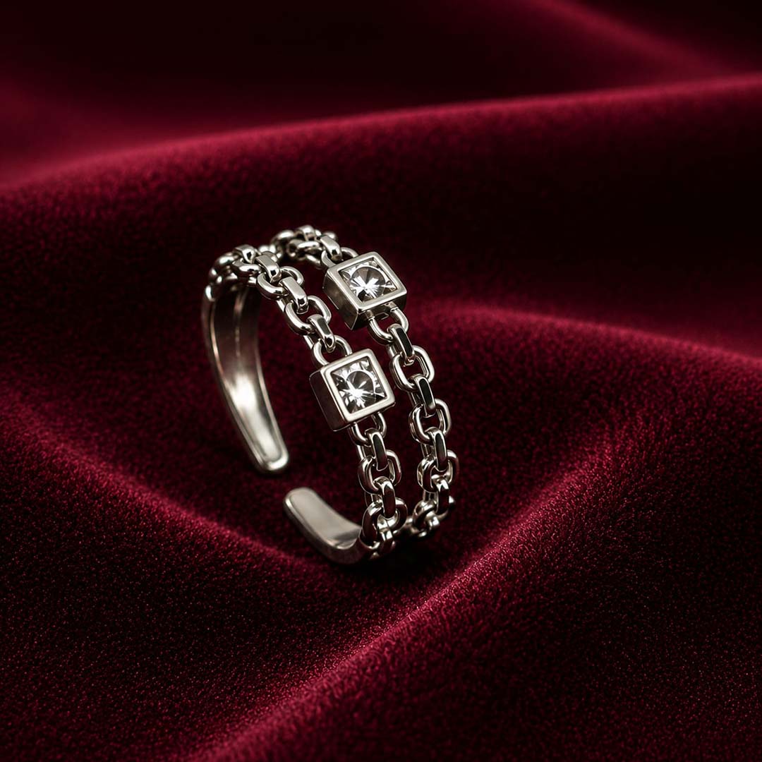Silver Crystal Chain Ring