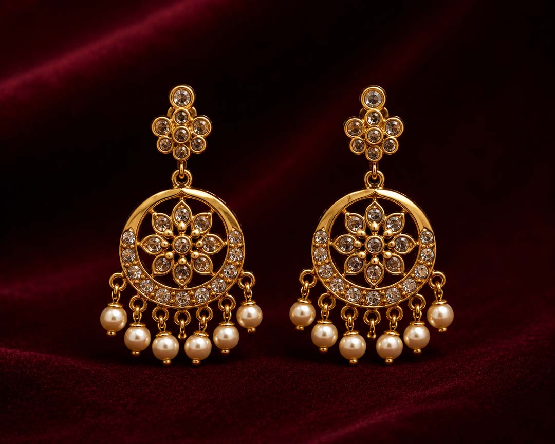 Golden Floral Pendant Jewellery Set