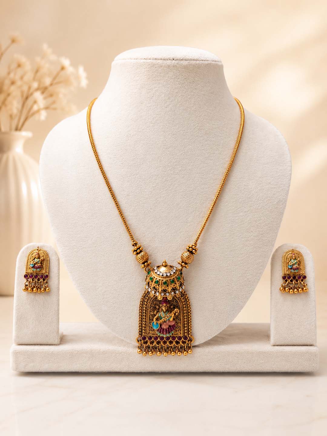 Antique Devi Temple Pendant Jewellery Set