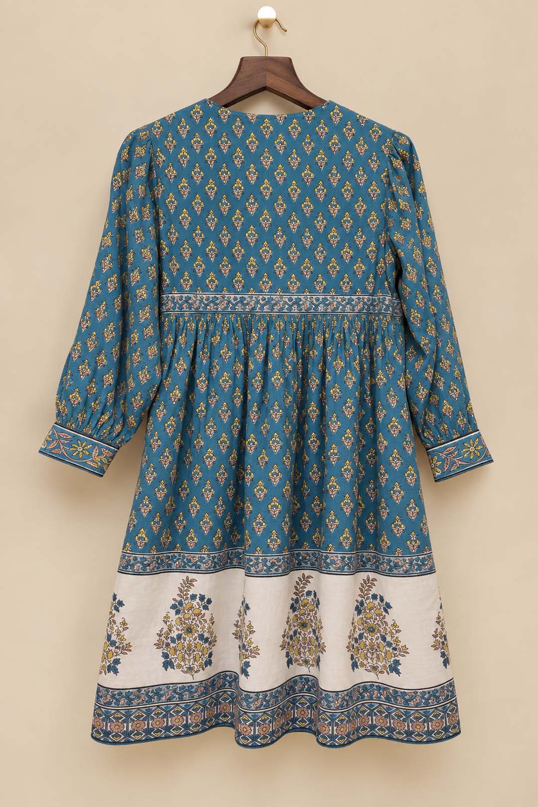 Teal Blue And Yellow Printed Short Dress