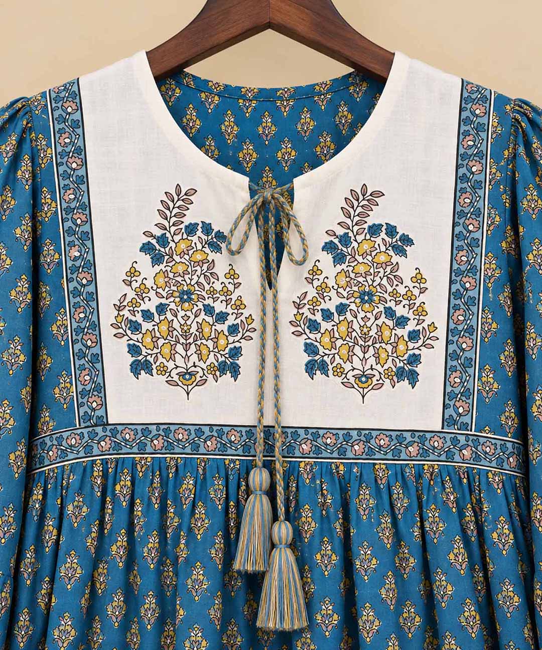 Teal Blue And Yellow Printed Short Dress