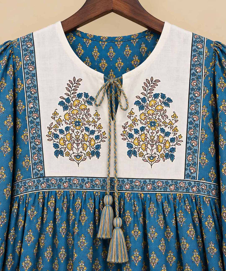 Teal Blue And Yellow Printed Short Dress