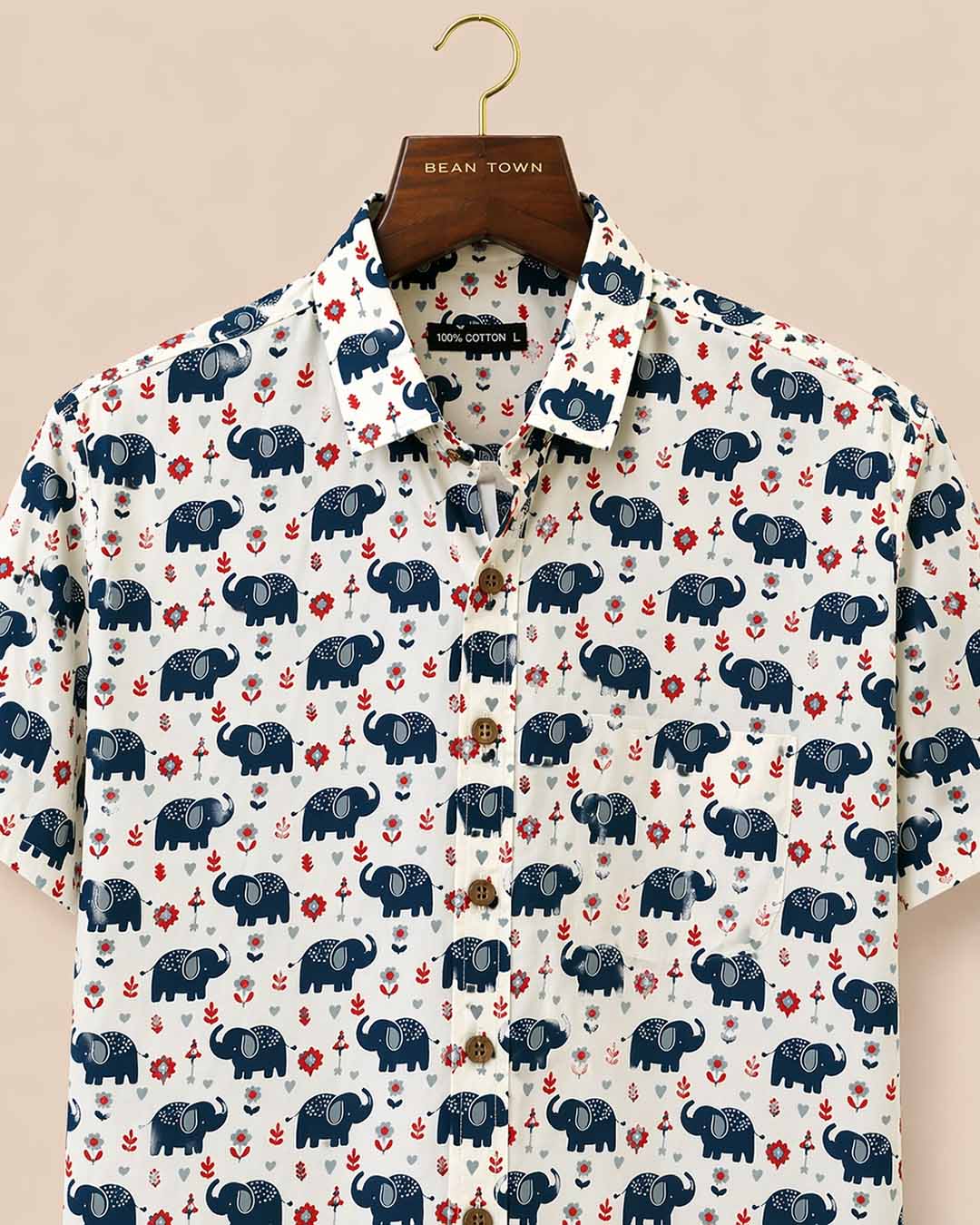 White With Blue Elephant Printed Shirt