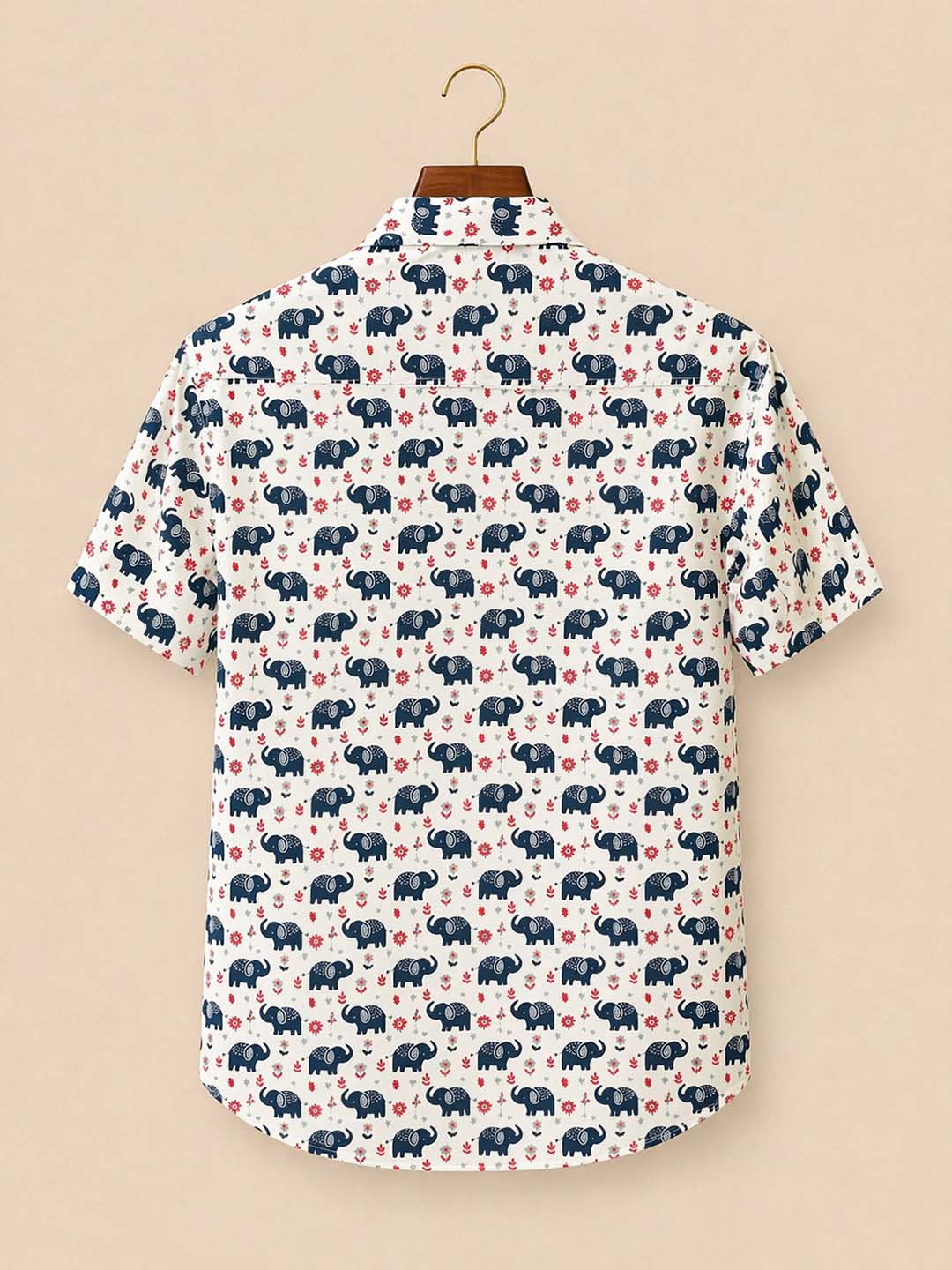 White With Blue Elephant Printed Shirt