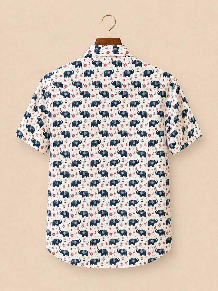 White With Blue Elephant Printed Shirt