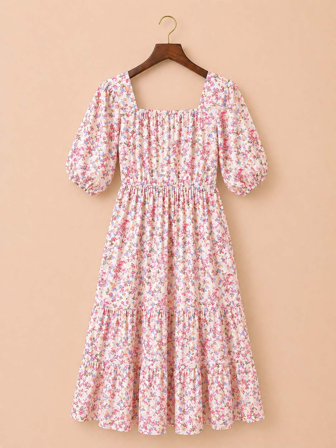 Off White Floral Regular Fitted Dress