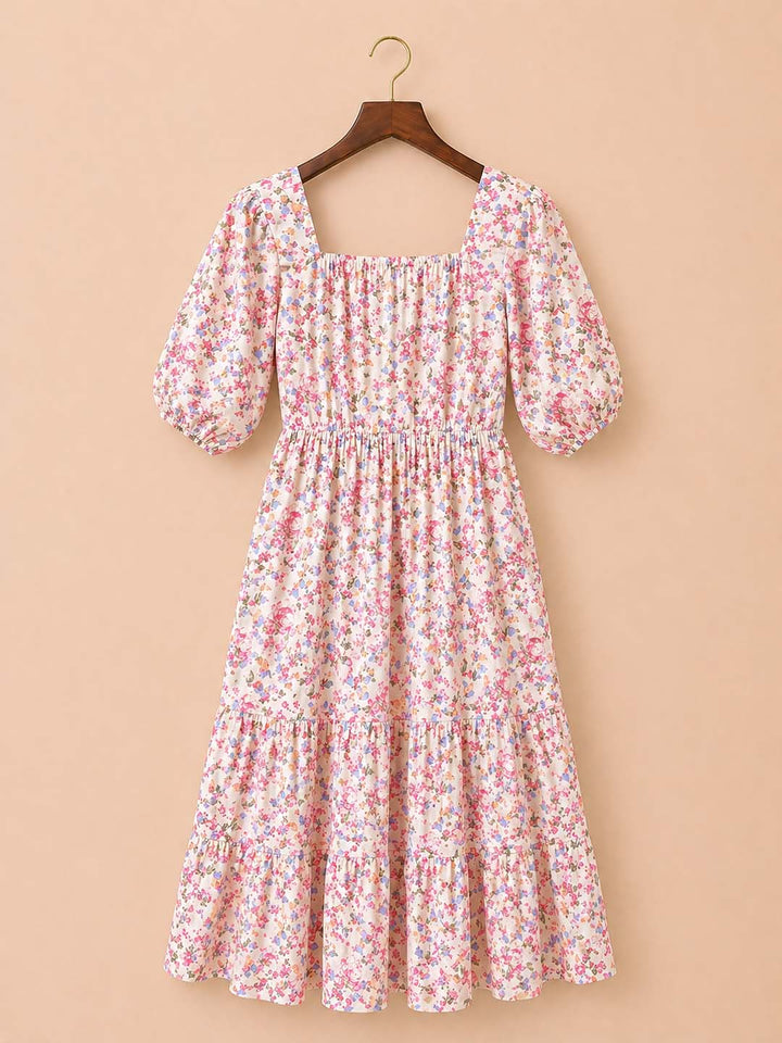 Off White Floral Regular Fitted Dress