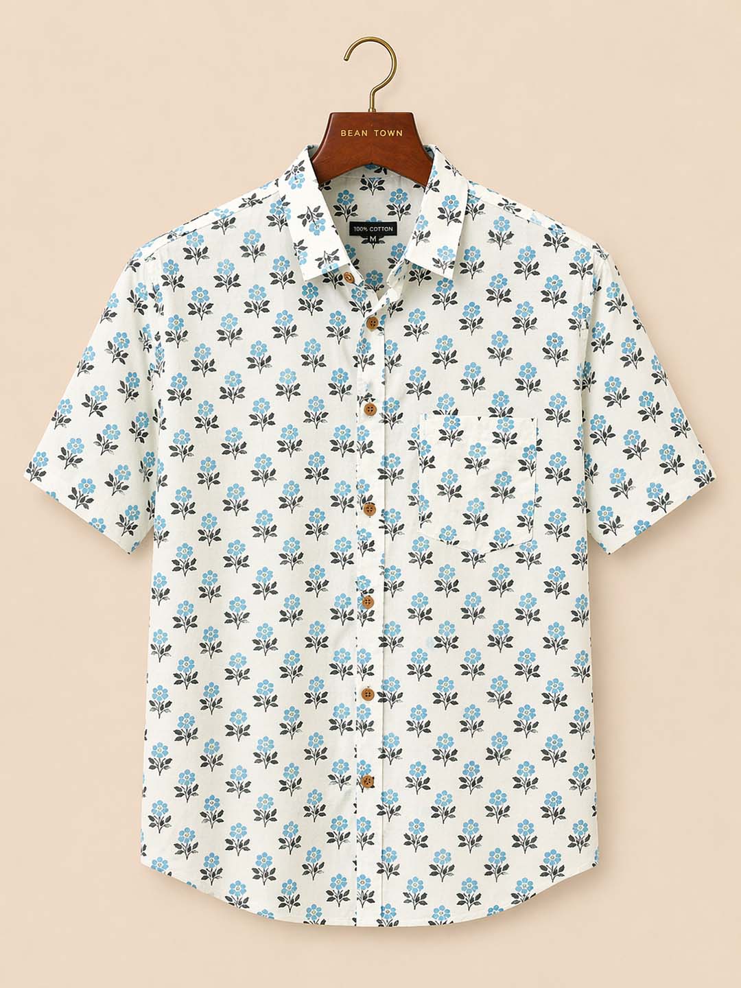 White With Light Blue Print Shirt
