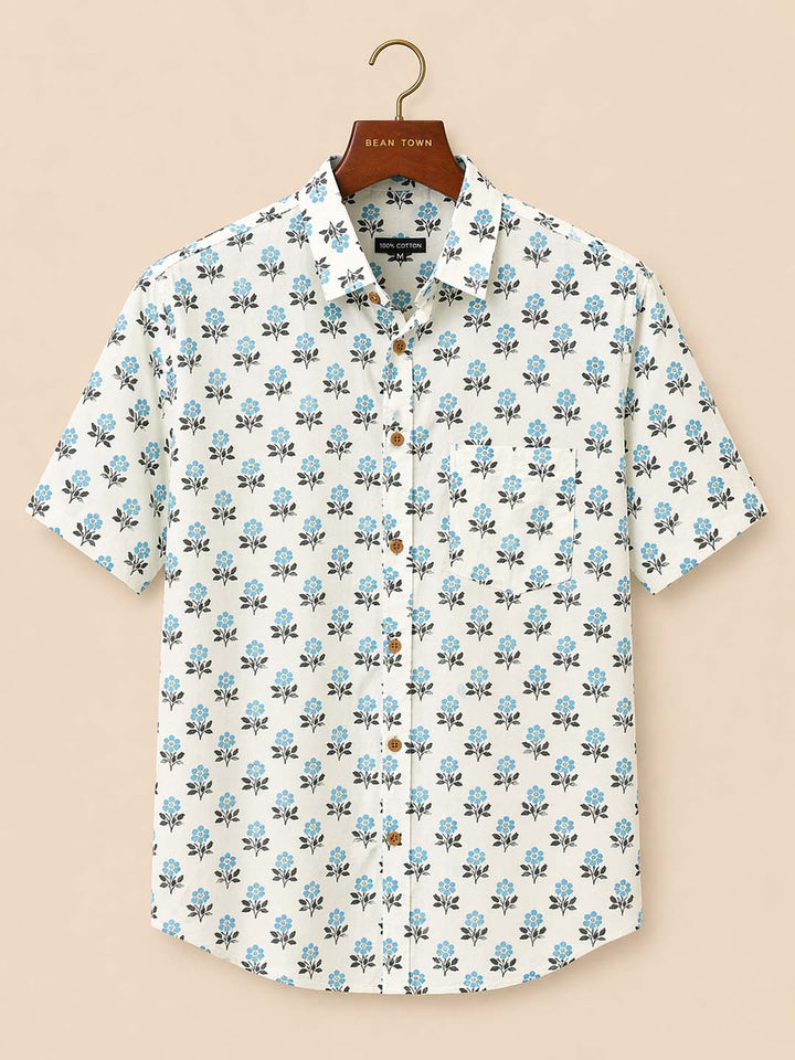 White With Light Blue Print Shirt