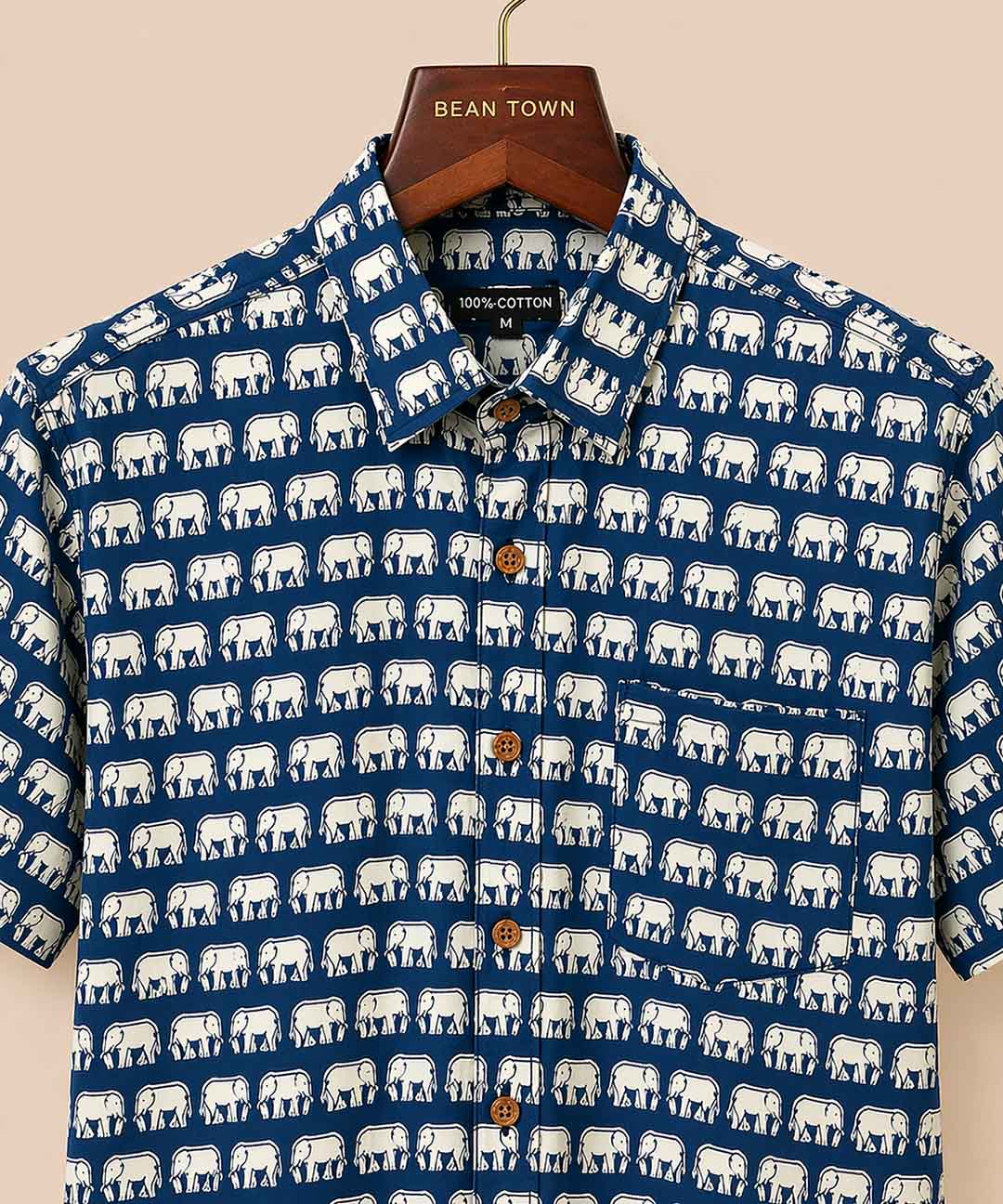 Navy Blue With Off White Elephant Print Shirt