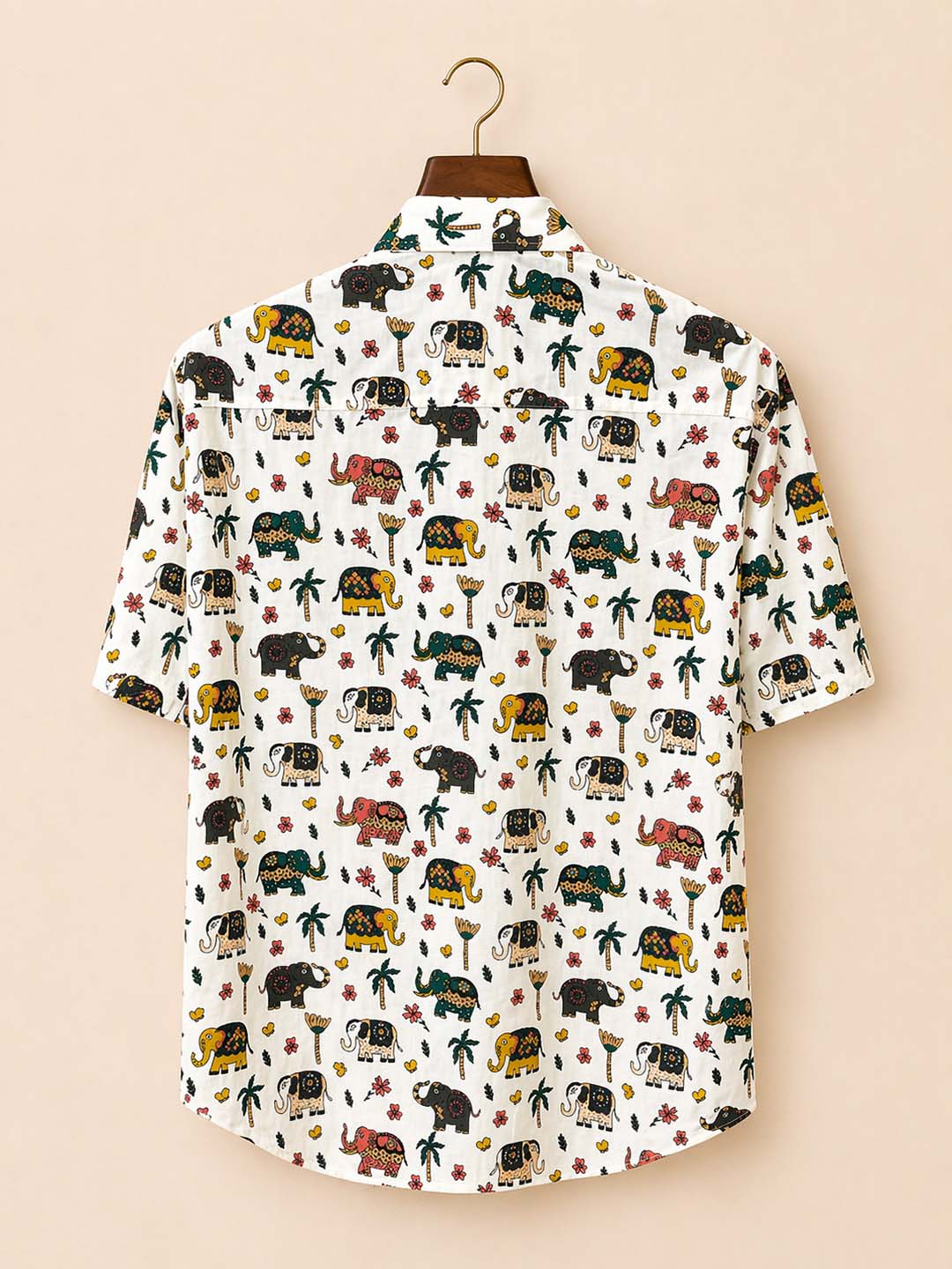 White With Colorful Elephant Print Shirt