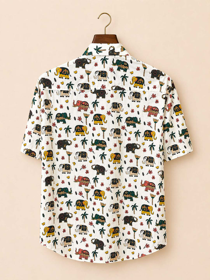 White With Colorful Elephant Print Shirt