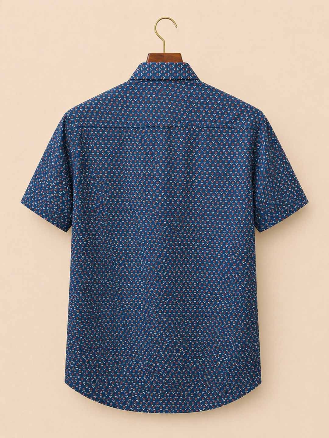 Dark Blue Small Red Butti Print Shirt