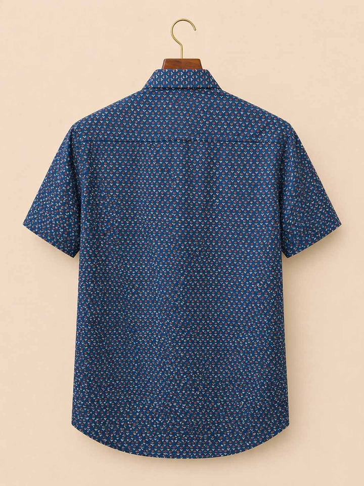Dark Blue Small Red Butti Print Shirt