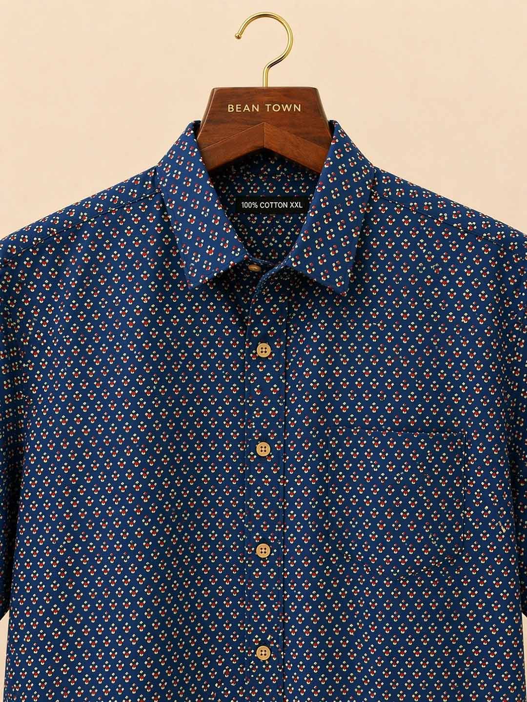 Dark Blue Small Red Butti Print Shirt