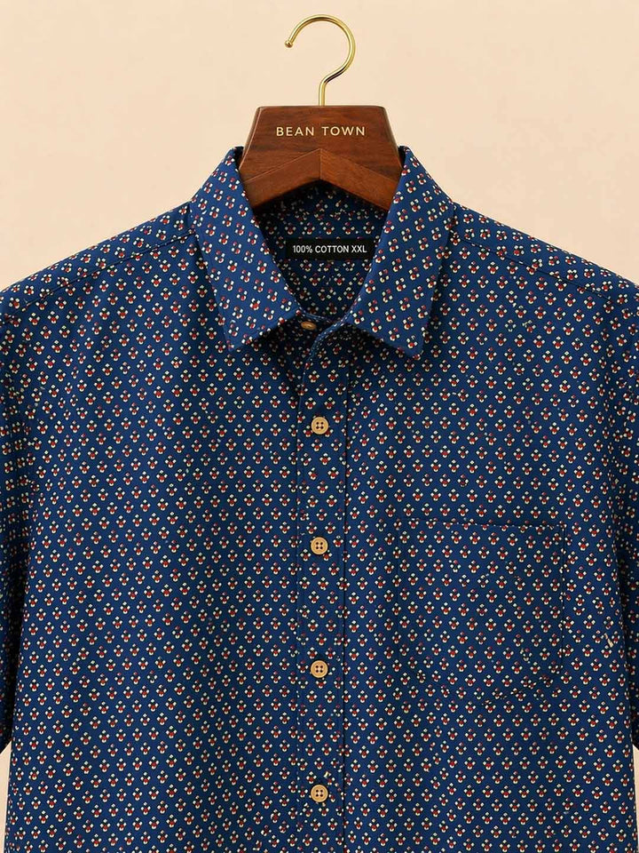 Dark Blue Small Red Butti Print Shirt