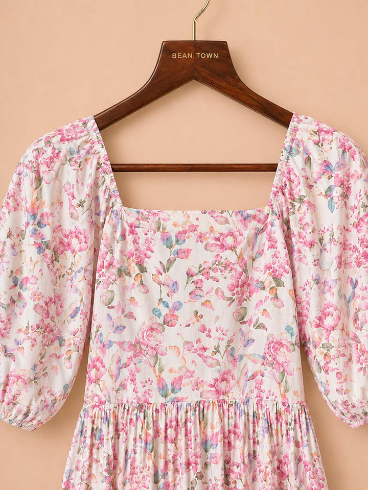 Off White Floral Regular Fitted Dress