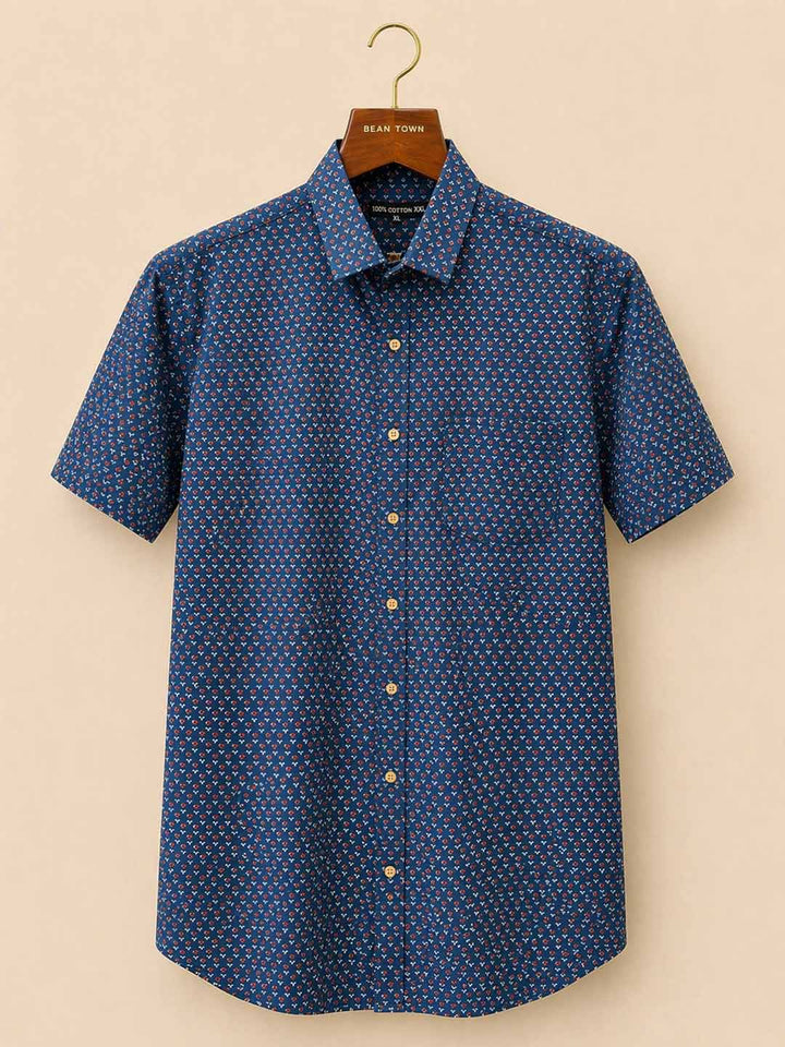 Dark Blue Small Red Butti Print Shirt