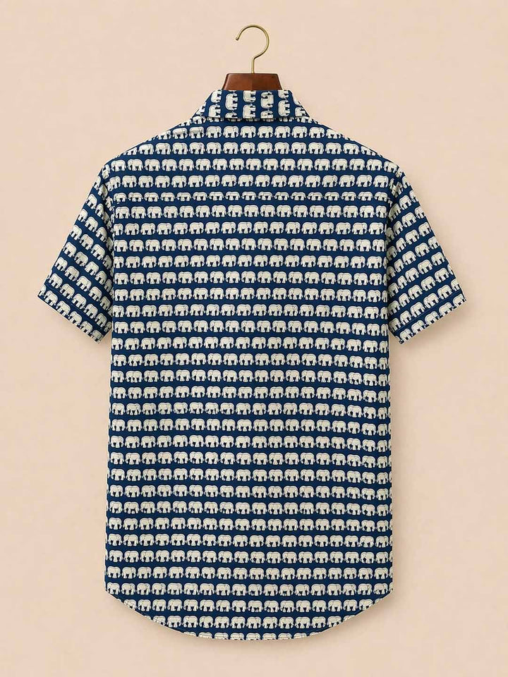 Navy Blue With Off White Elephant Print Shirt