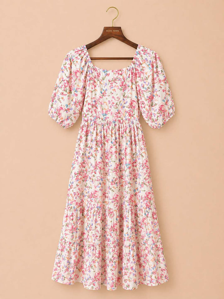 Off White Floral Regular Fitted Dress