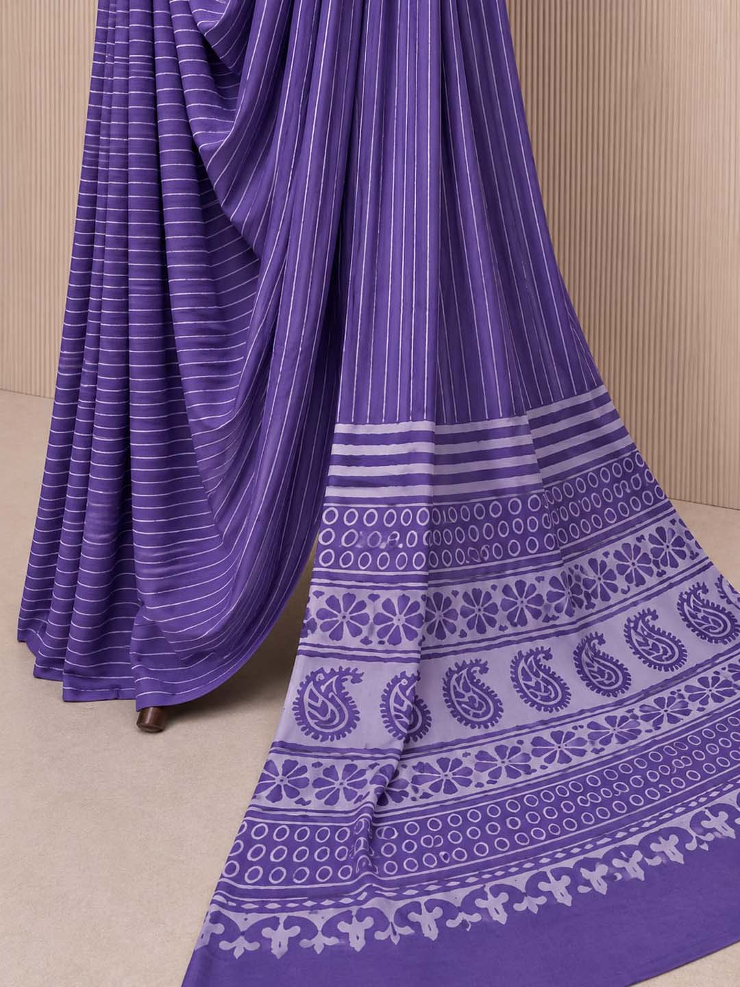 Violet Hand Block Print Cotton Saree