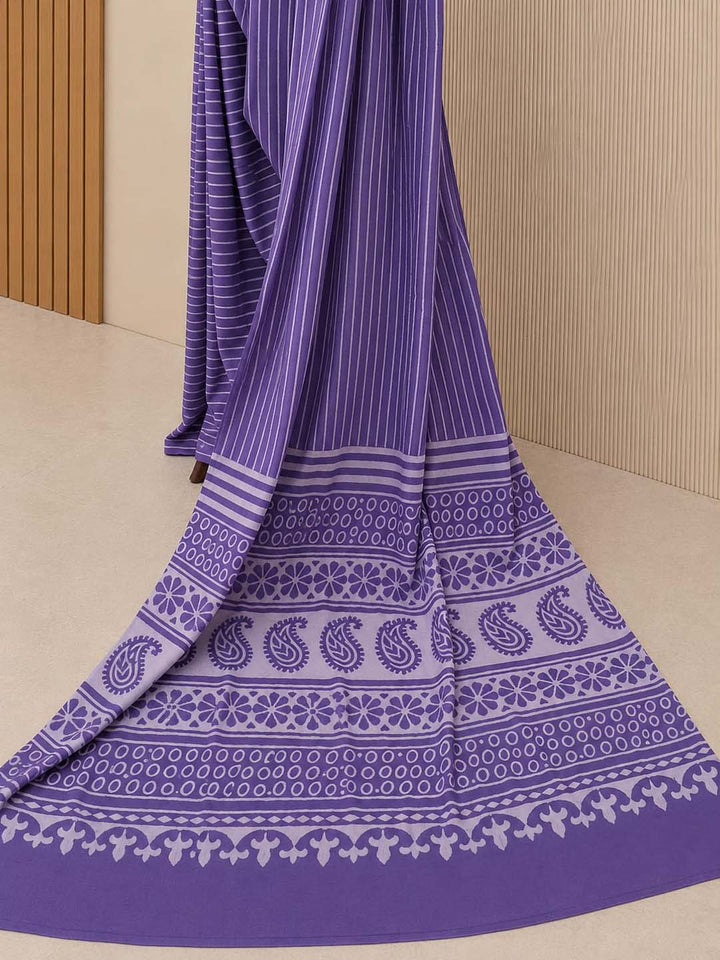 Violet Hand Block Print Cotton Saree