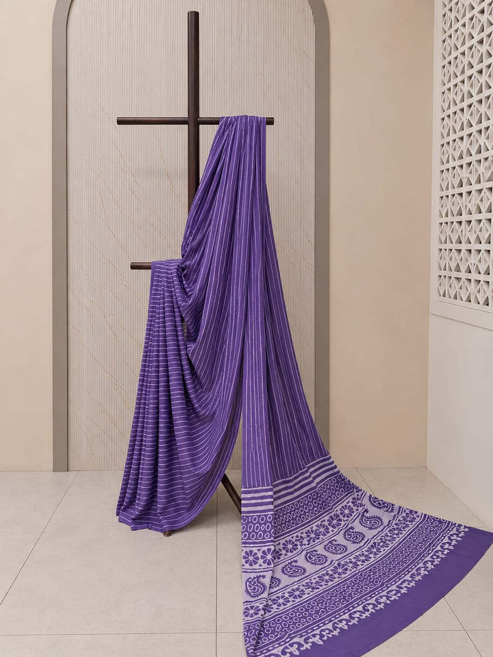 Violet Hand Block Print Cotton Saree