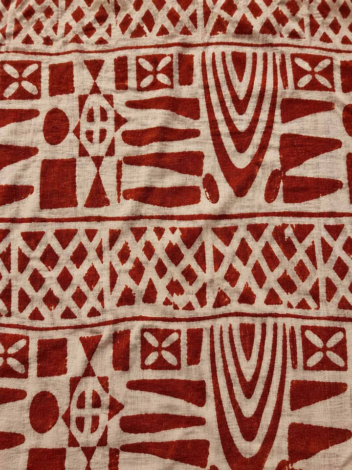 Nude And  Maroon Abstract Floral Block Print Cotton Saree