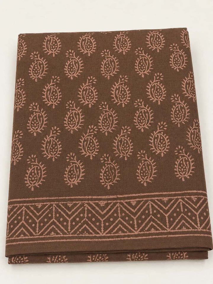 Coffee Brown Hand Block Print Cotton Saree