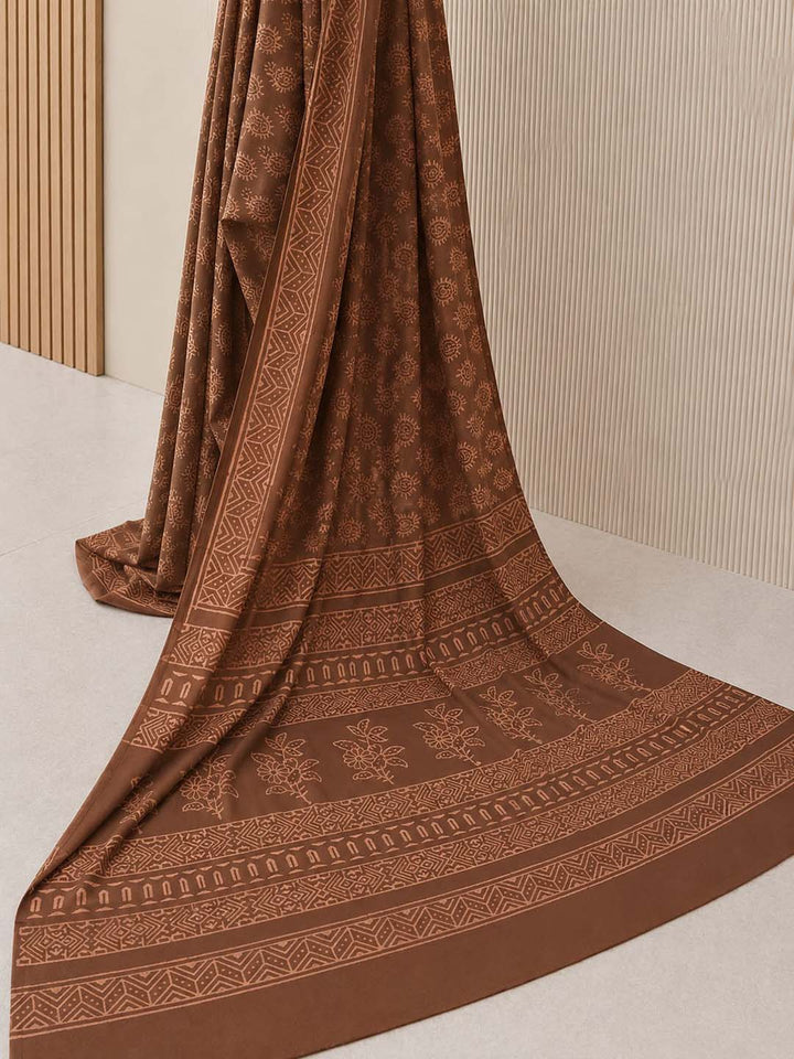 Coffee Brown Hand Block Print Cotton Saree