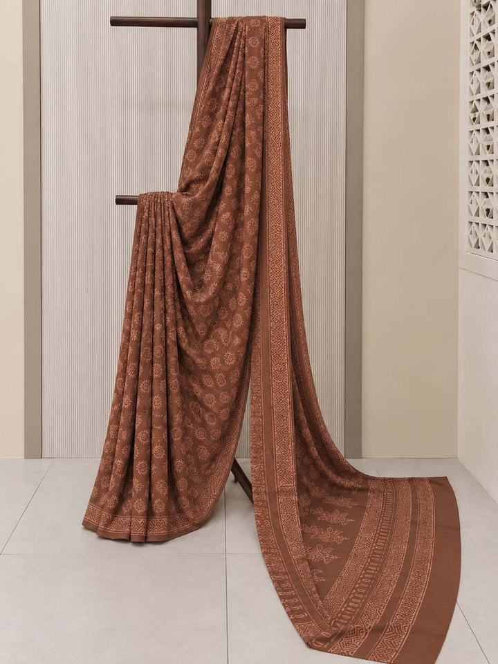 Coffee Brown Hand Block Print Cotton Saree