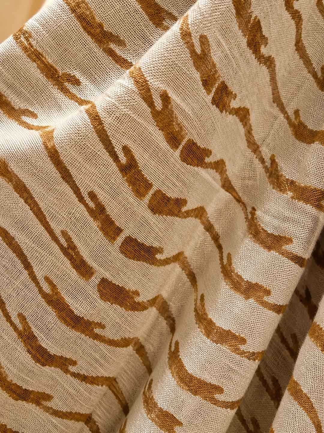 Beige And  Yellow Hand Block Print Linen Cotton Saree