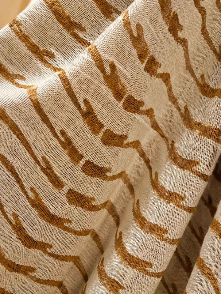Beige And  Yellow Hand Block Print Linen Cotton Saree