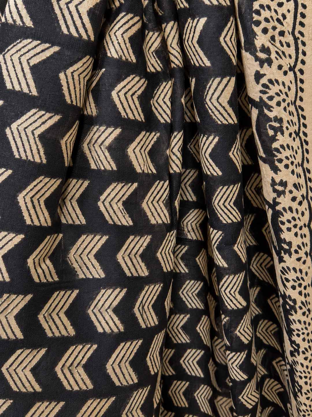 Black And Offwhite Geometric  Linen Cotton Saree