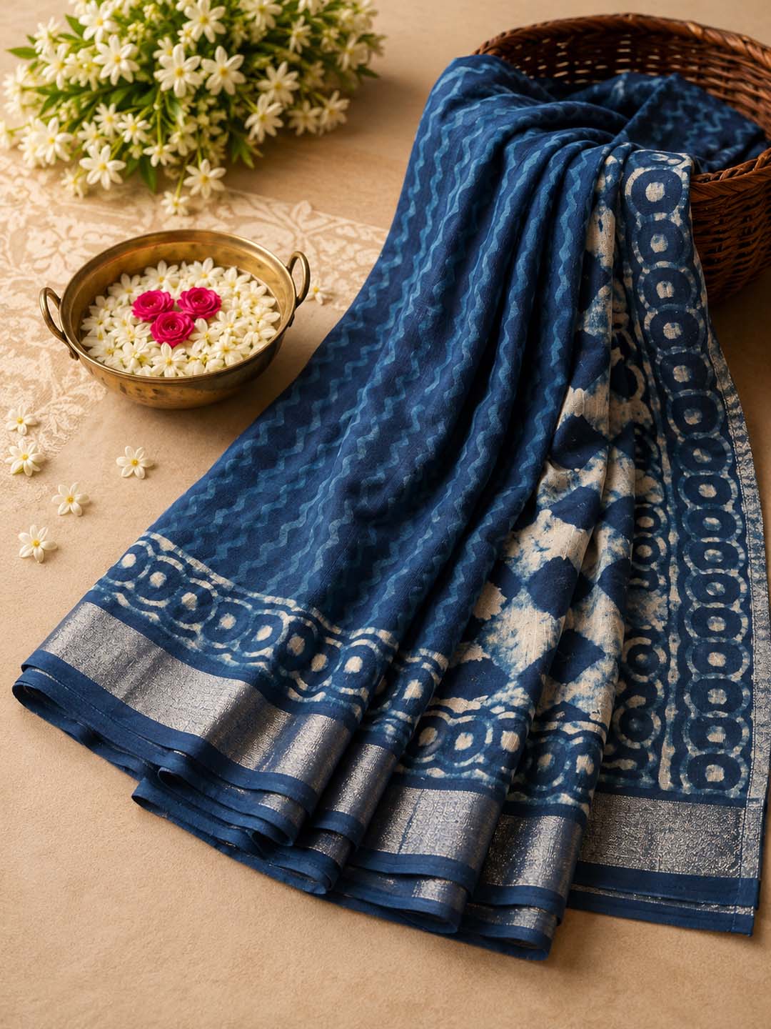Indigo Tie and Dye Linen Cotton Saree